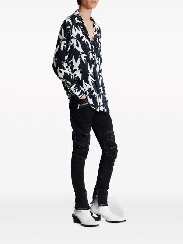 Balmain o1s1wg111025 Swallow Print Shirt in Black Size US XL / EU 56 / 4 - 3 Thumbnail