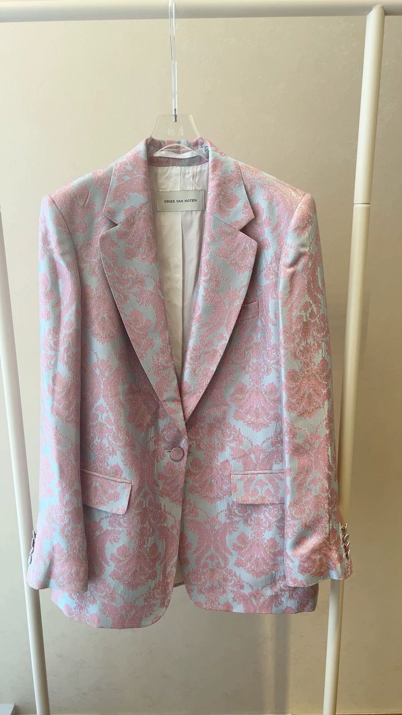 Dries Van Noten DRIES VAN NOTEN Pink spring Baroque jacquard suit jacket Size S / US 4 / IT 40 - 3 Thumbnail