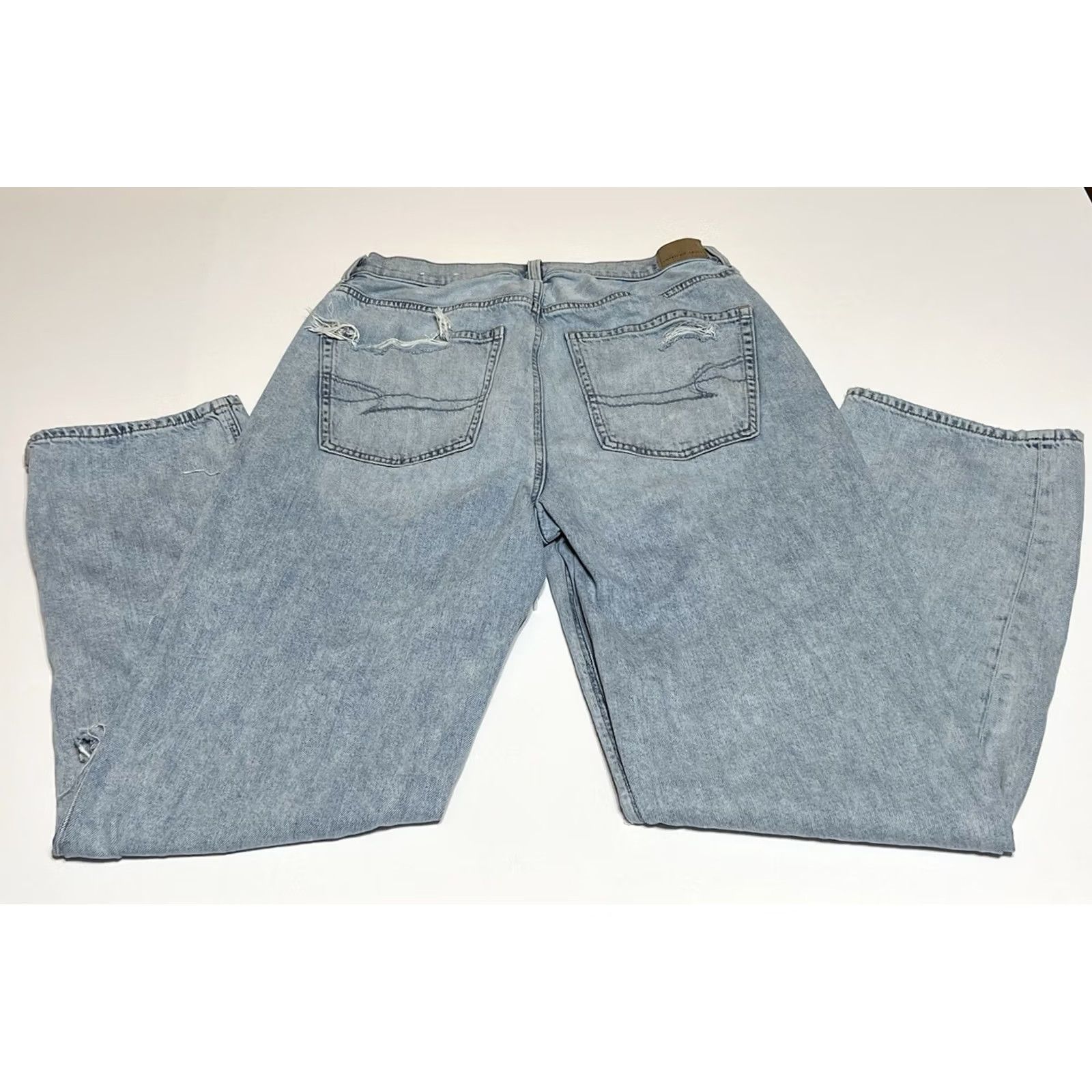 American Eagle Outfitters American Eagle Womens Jeans Baggy 12 Regular 30x30 Blue Distressed Logo Denim Stretch High Rise 90s Grunge Womens Size 34" / US 12 / IT 48 - 2 Thumbnail