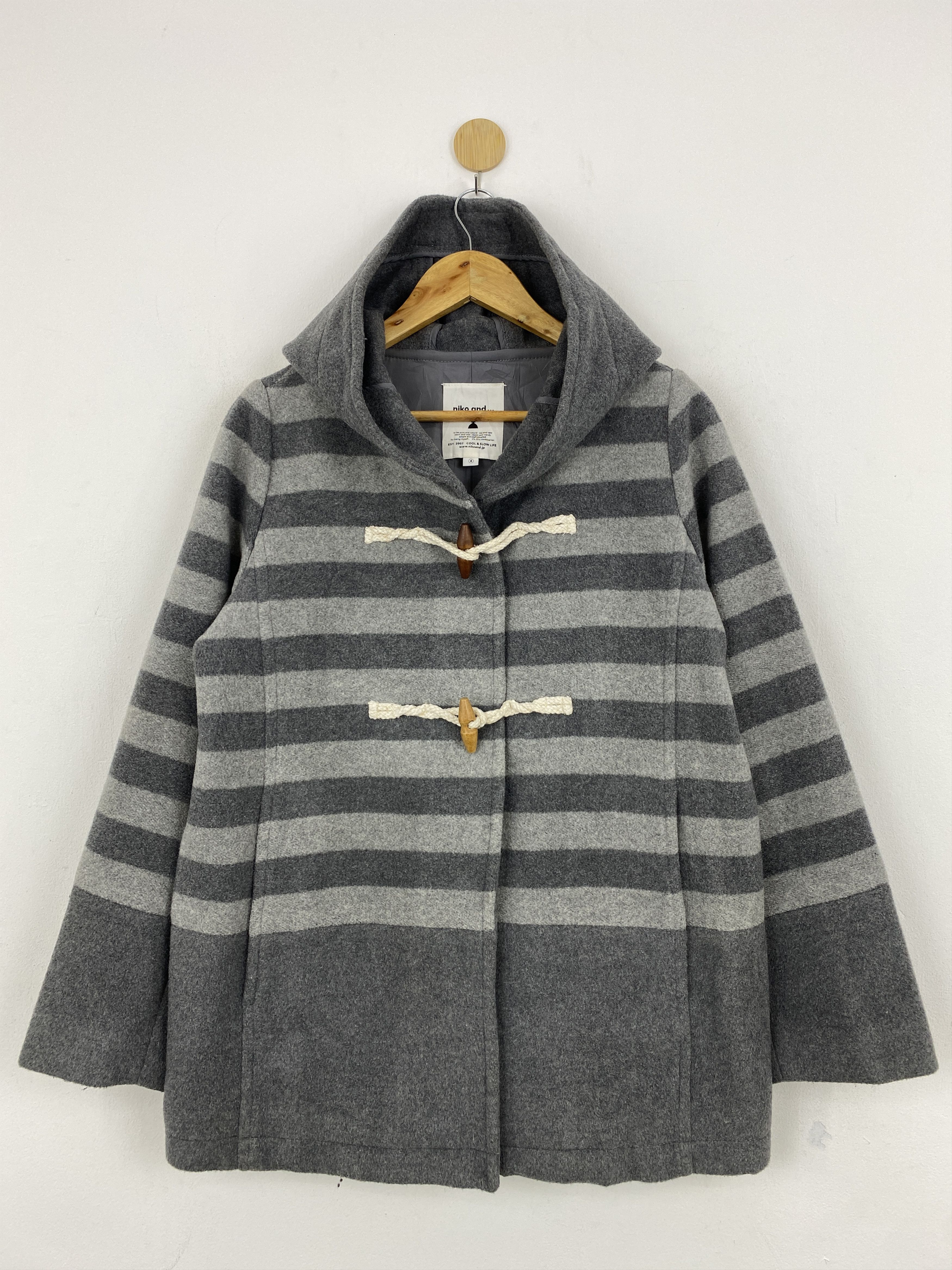 image of Archival Clothing x Vintage Niko And ... Bold Stripes Hooded Wool Jacket in Grey, Men's (Size XL)