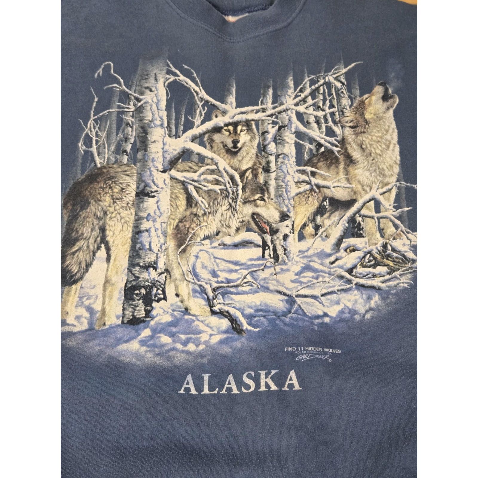 Hanes VINTAGE Hanes Alaska Wolves Sweatshirt Mens L Blue Crewneck Graphic Polar Graphics Size US L / EU 52-54 / 3 - 5 Thumbnail