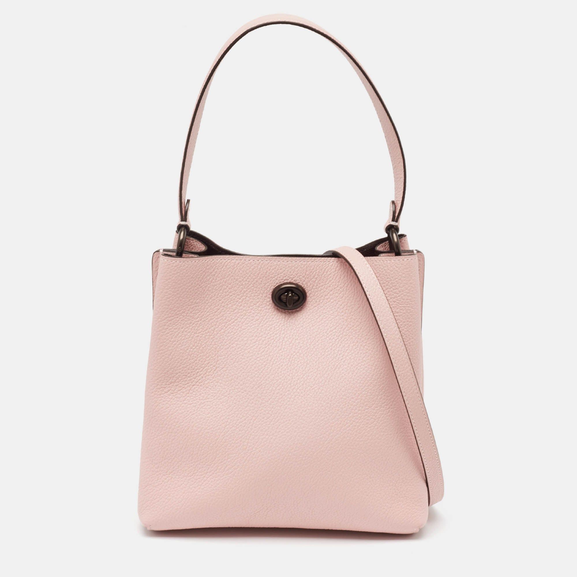 image of Coach Pink Leather Mollie 22 Bucket Bag, Women's