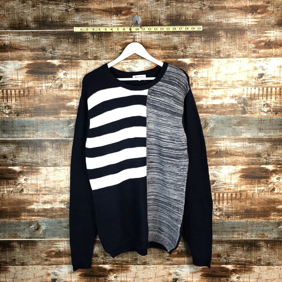 Homespun Knitwear × Japanese Brand The TK Shop Grey patchwork design Knitwear #A1540 Size US M / EU 48-50 / 2 - 1 Thumbnail