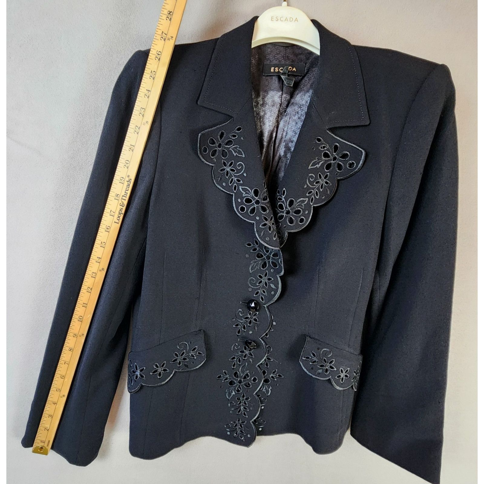 Escada Escada Scalloped Pant Suit Women Sz 12 Wool Black Embroidery Size XL / US 12-14 / IT 48-50 - 8 Thumbnail