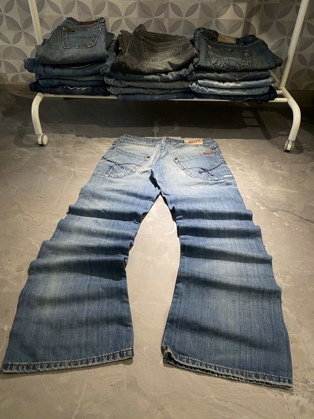 Japanese Brand Washed Archive Flared Jean Distressed Fade Grunge Core Size US 30 / EU 46 - 5 Thumbnail