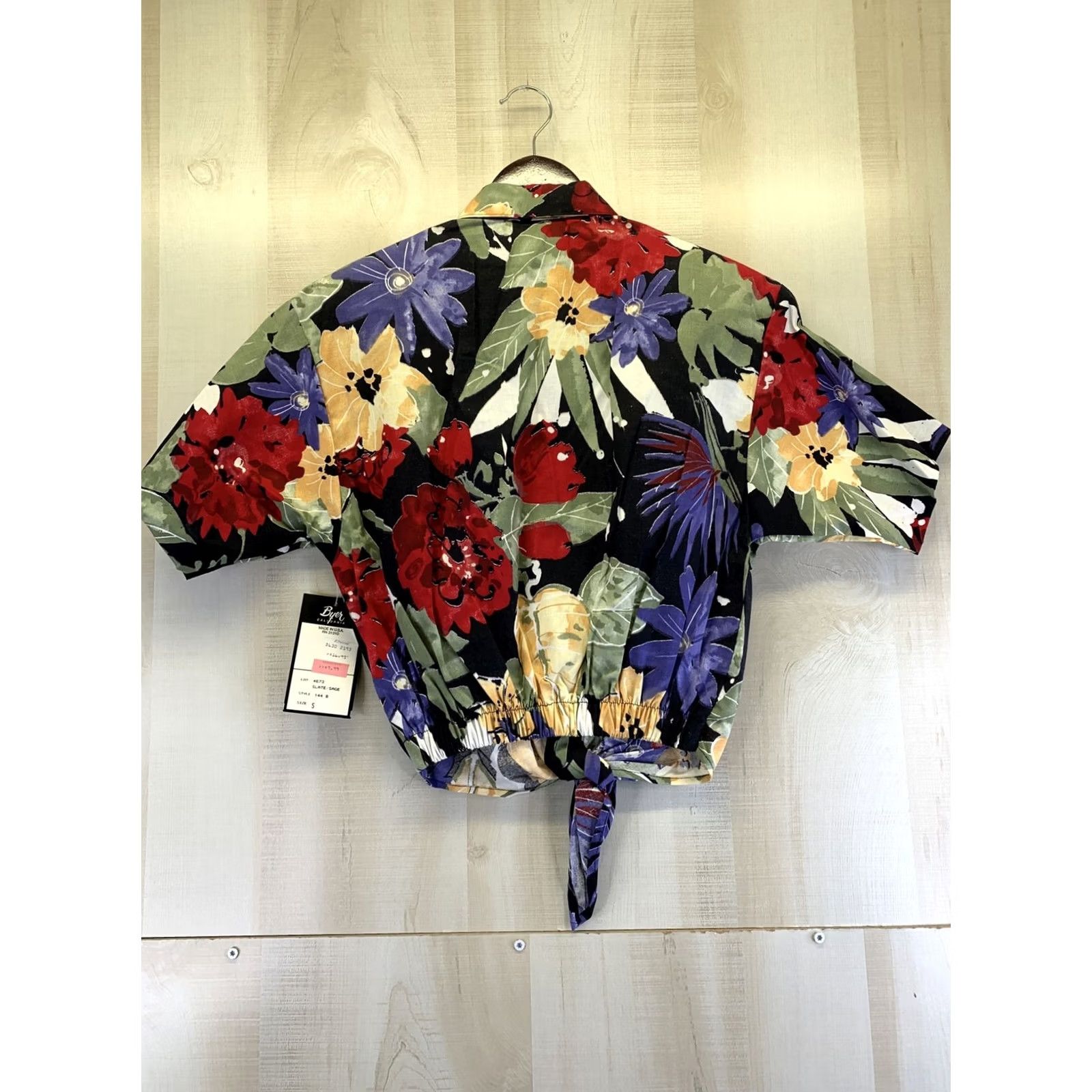 Vintage VINTAGE Byer California Shirt Womens Size S Black Floral Tie Front Top NWT 1990s Retro Cuprop Size S / US 4 / IT 40 - 5 Thumbnail