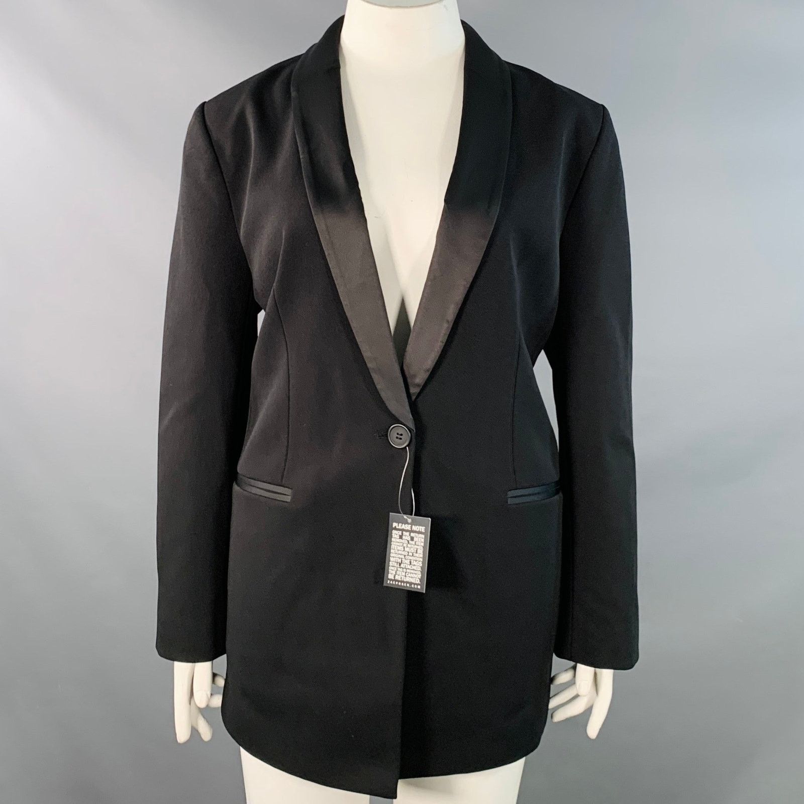Zac Posen Black Polyester Shawl Collar Single Button Jacket Blazer Size XL / US 12-14 / IT 48-50 - 1 Thumbnail