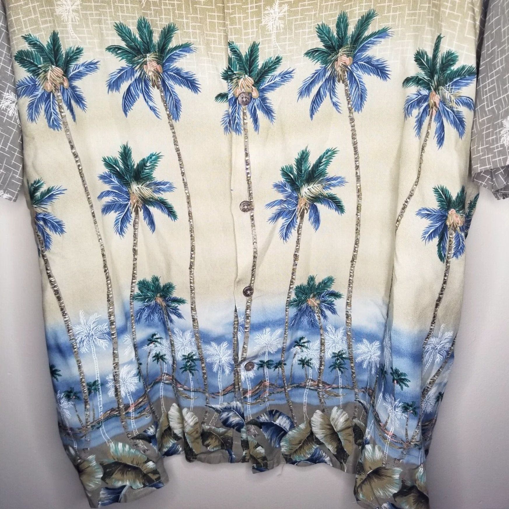 Vintage Hawaiian Island Shores Mens Short Sleeve Button Up Shirt XL Beige Palm Tree Size US 36 / EU 52 - 2 Thumbnail