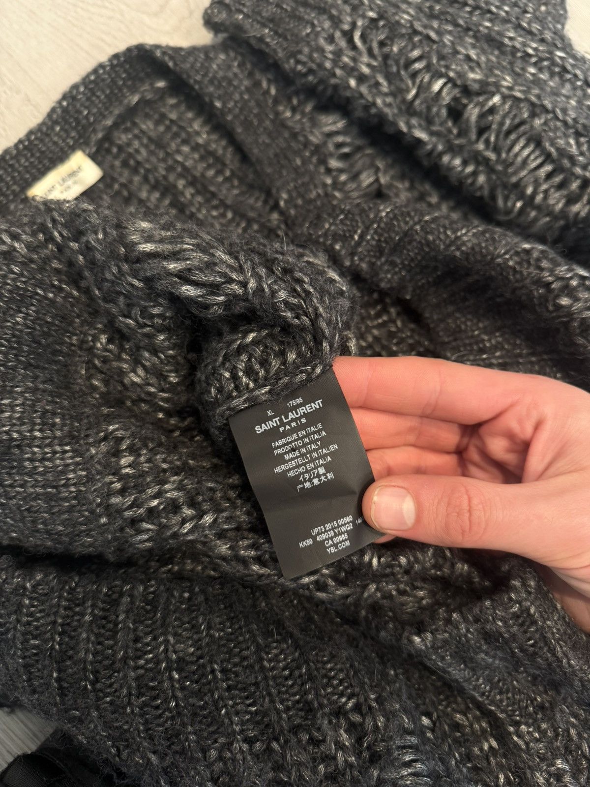 Saint Laurent Paris s/s 2015 distressed wool cardigan!! Size US L / EU 52-54 / 3 - 8 Thumbnail