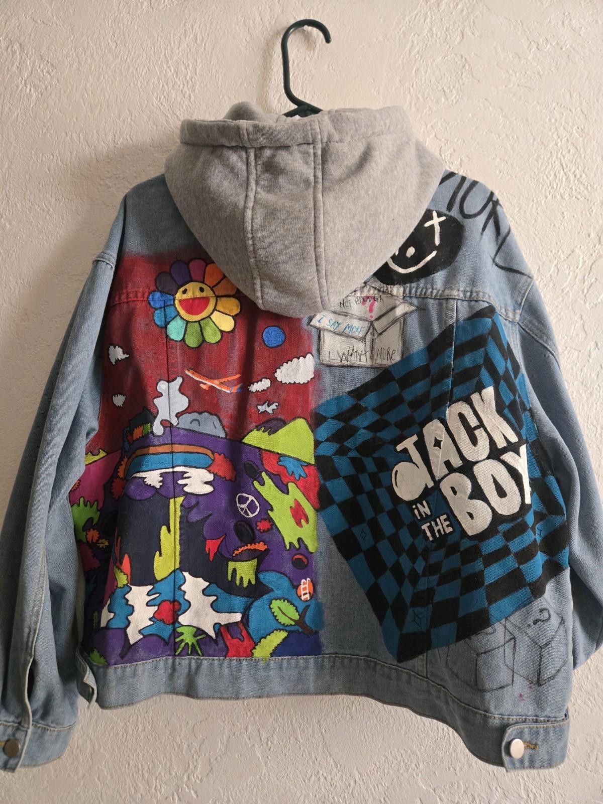 The Unbranded Brand Hand Painted Denim Jacket Takashi Murakami Flower 2XL Hoodie Size XXL / US 16-18 / IT 52-54 - 4 Thumbnail