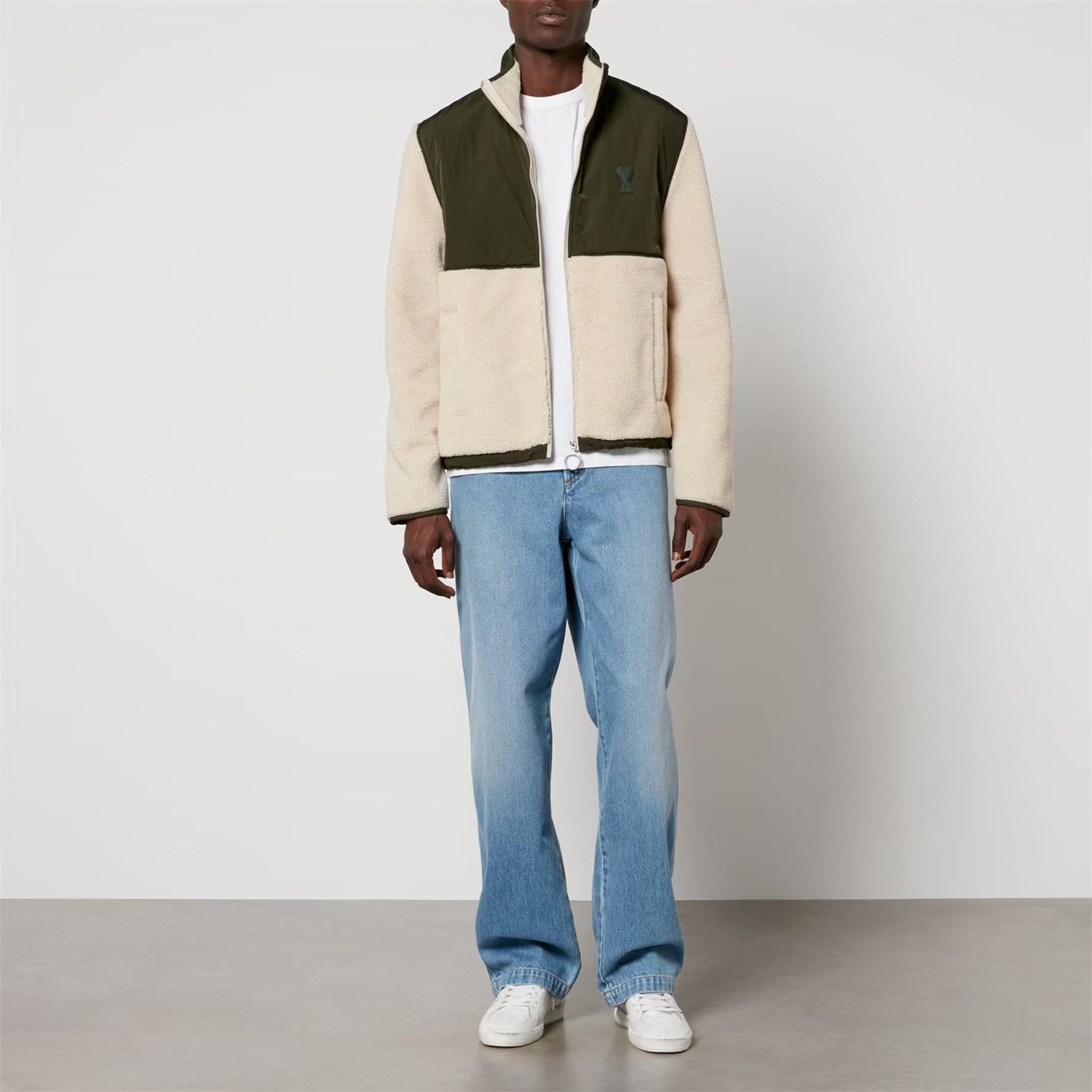 AMI o1g2r1mq0326 Sherpa Zipped Jacket in Khaki/Ivory Size US L / EU 52-54 / 3 - 3 Thumbnail