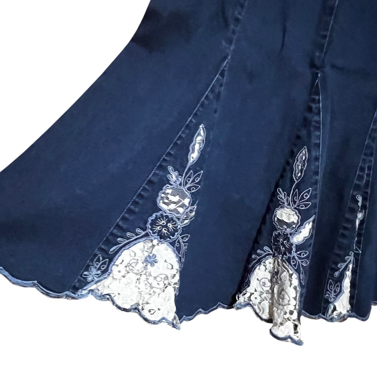 Other Vintage Choices Denim Tulip Skirt Lace Insets Petite MED Size 28" / US 6 / IT 42 - 5 Thumbnail