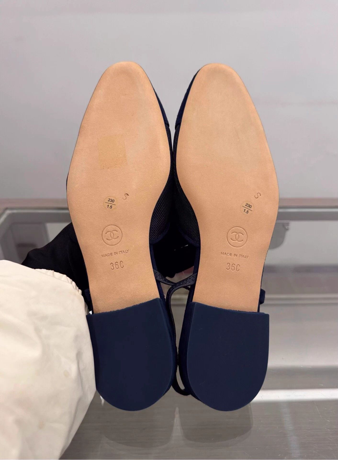 Chanel Chanel Navy Suede Mesh Slingback 36 New Size US 5 / IT 35 - 5 Thumbnail