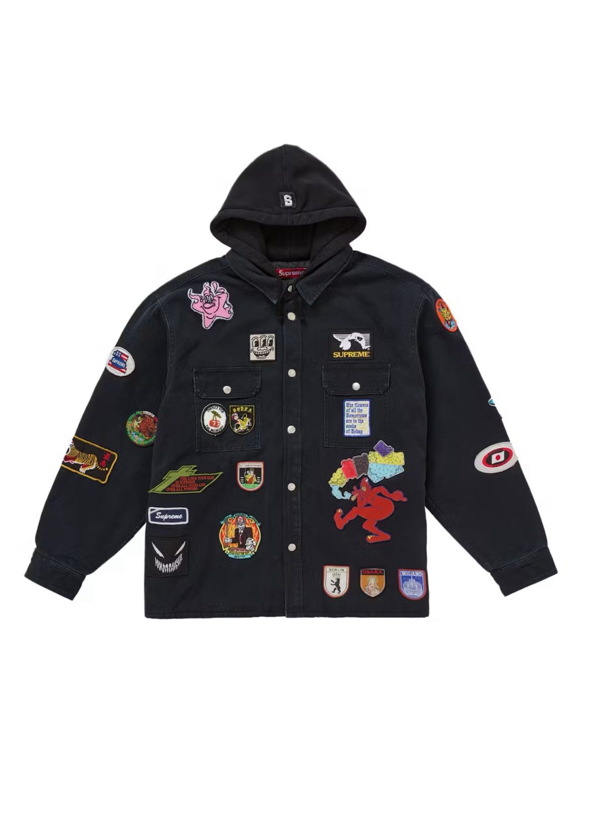 Supreme Supreme patches hooded Zip up shirt (black) (XL) Size US XL / EU 56 / 4 - 2 Thumbnail
