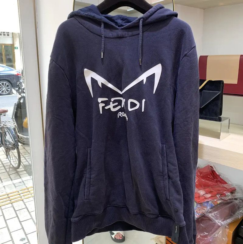 Fendi Fendi Blue Cotton Women's Hoodie 0089 Size L / US 10 / IT 46 - 1 Thumbnail