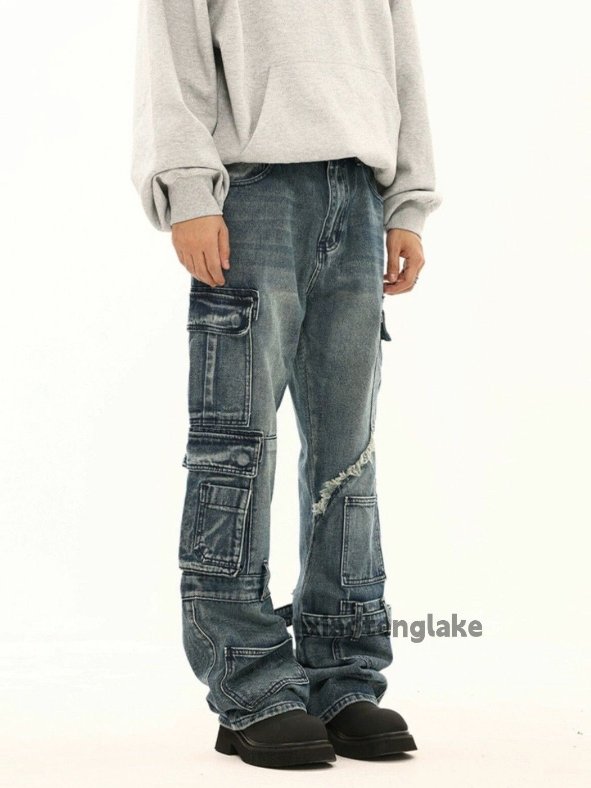 Jean × Vintage washed faded utility punk grunge flared cargo jeans Size US 30 / EU 46 - 4 Thumbnail