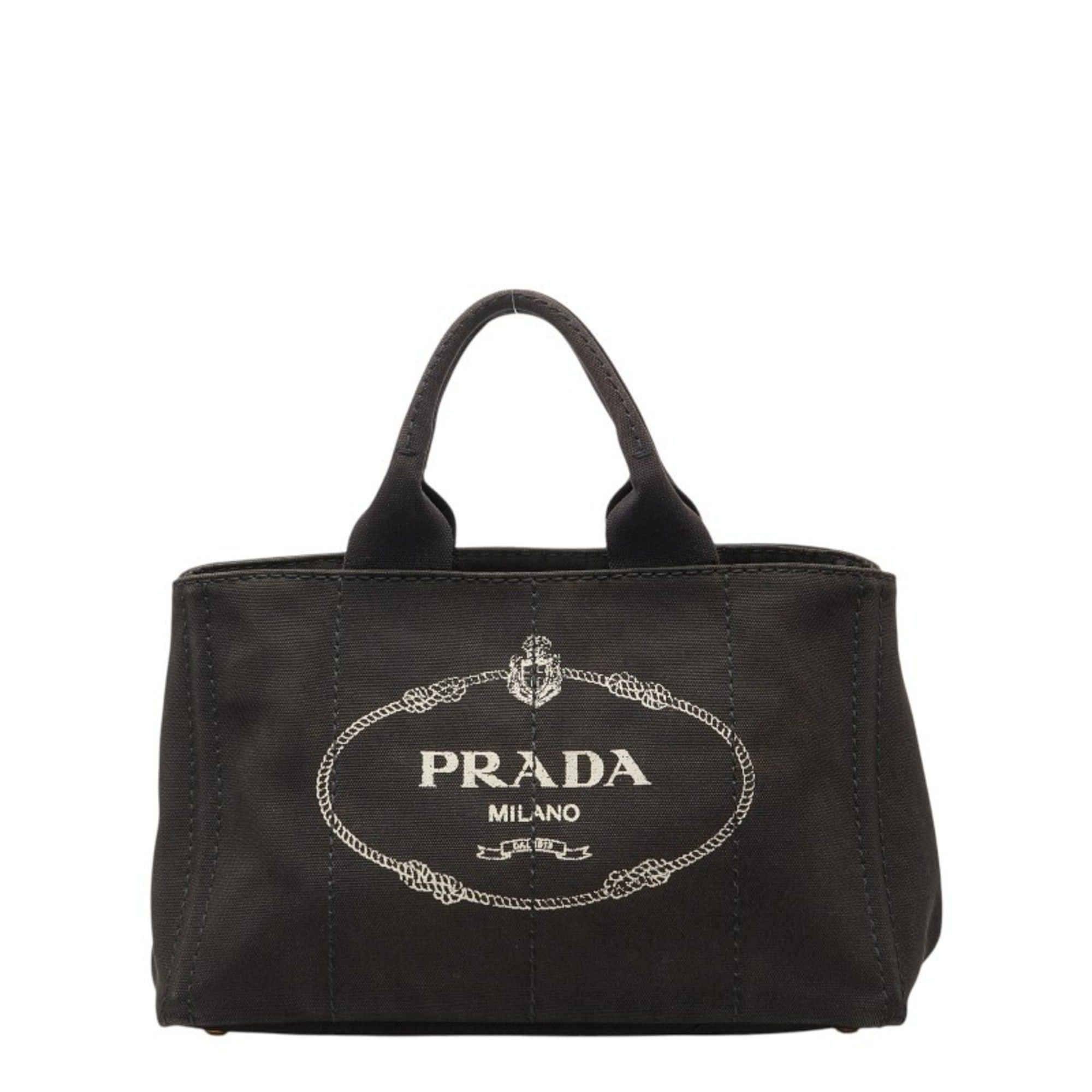 Prada Prada Triangle Logo Plate Canapa M Handbag 1BG642 Black Canvas Women's PRADA Size ONE SIZE - 1 Thumbnail