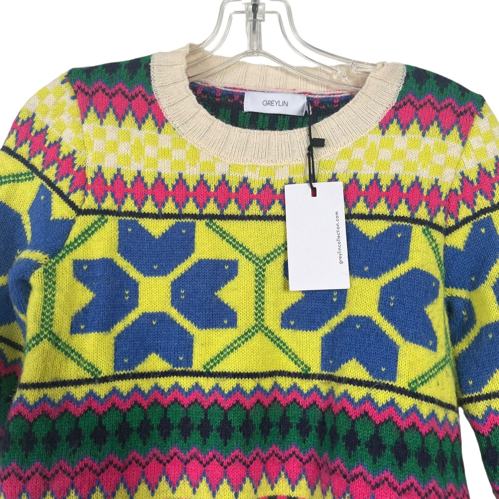 Other Greylin Francis Fairisle Sweater Ivory Multi Geometric Knit Size XS / US 0-2 / IT 36-38 - 5 Thumbnail