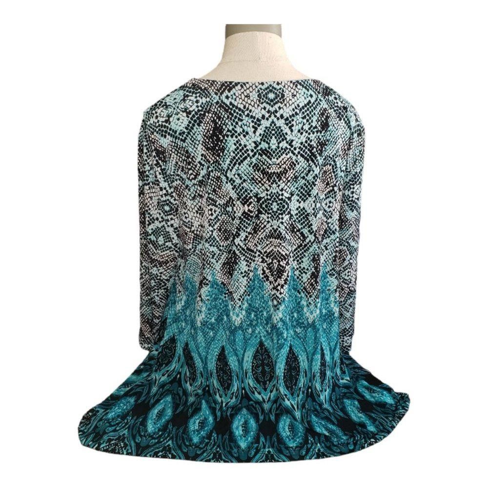 Designer CT209 JM Collection Blue & Black Animal Print Blouse L Size L / US 10 / IT 46 - 2 Thumbnail