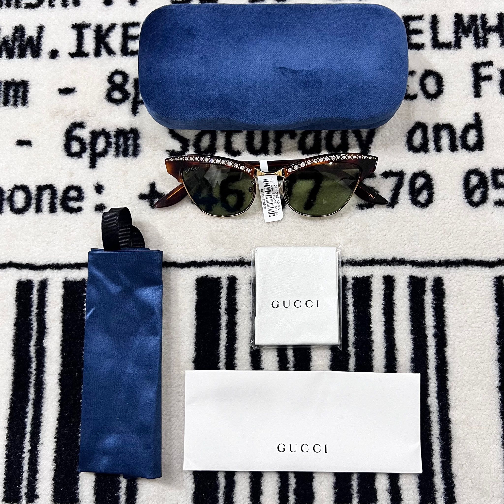 image of Gucci Cat Eye Crystals Sunglasses Green Polarized Lens in Green Brown, Women's