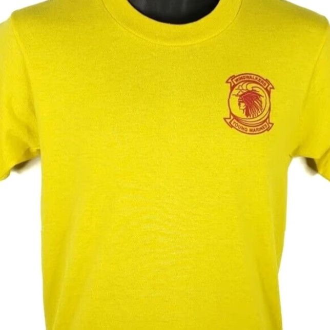Vintage VINTAGE Screen Stars T Shirt Mens Small Yellow Windwalkers Young Marines 80s USA Made Graphic Tee Military Marines Size US S / EU 44-46 / 1 - 2 Thumbnail