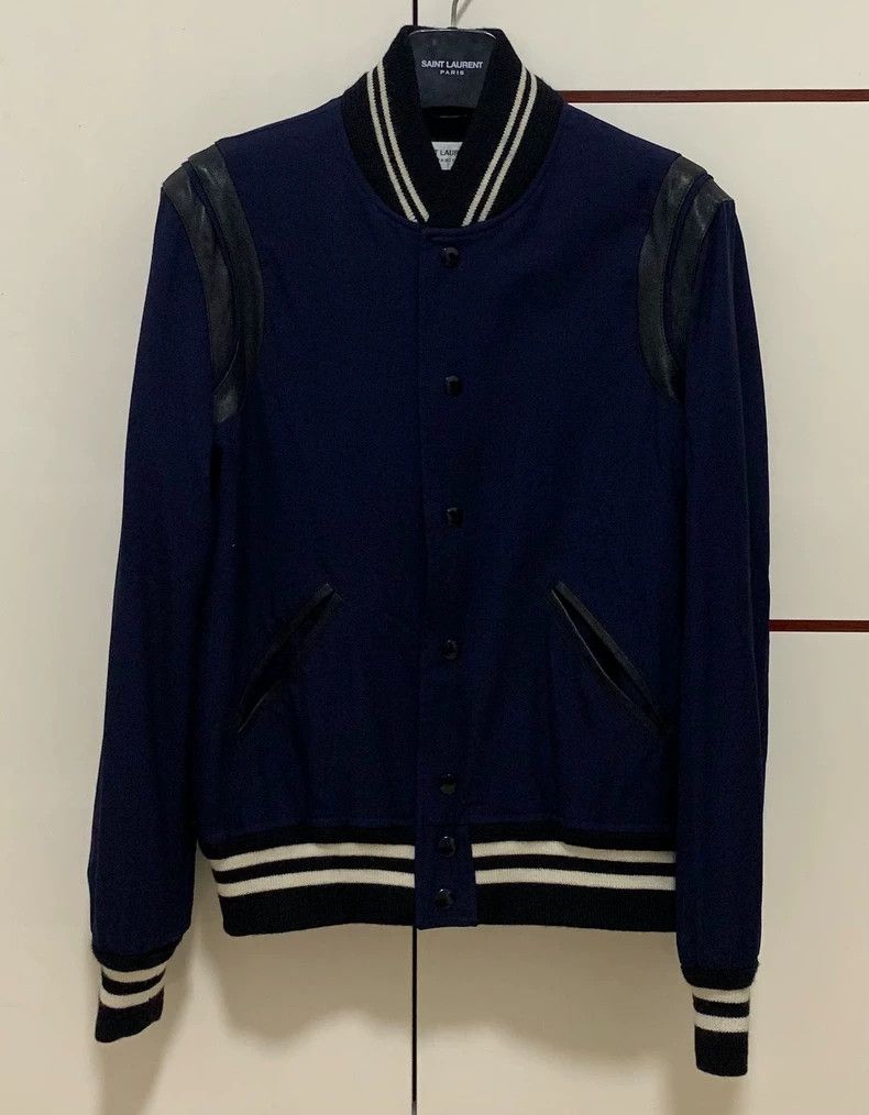 Saint laurent paris 16 SS dark blue patchwork leather Teddy