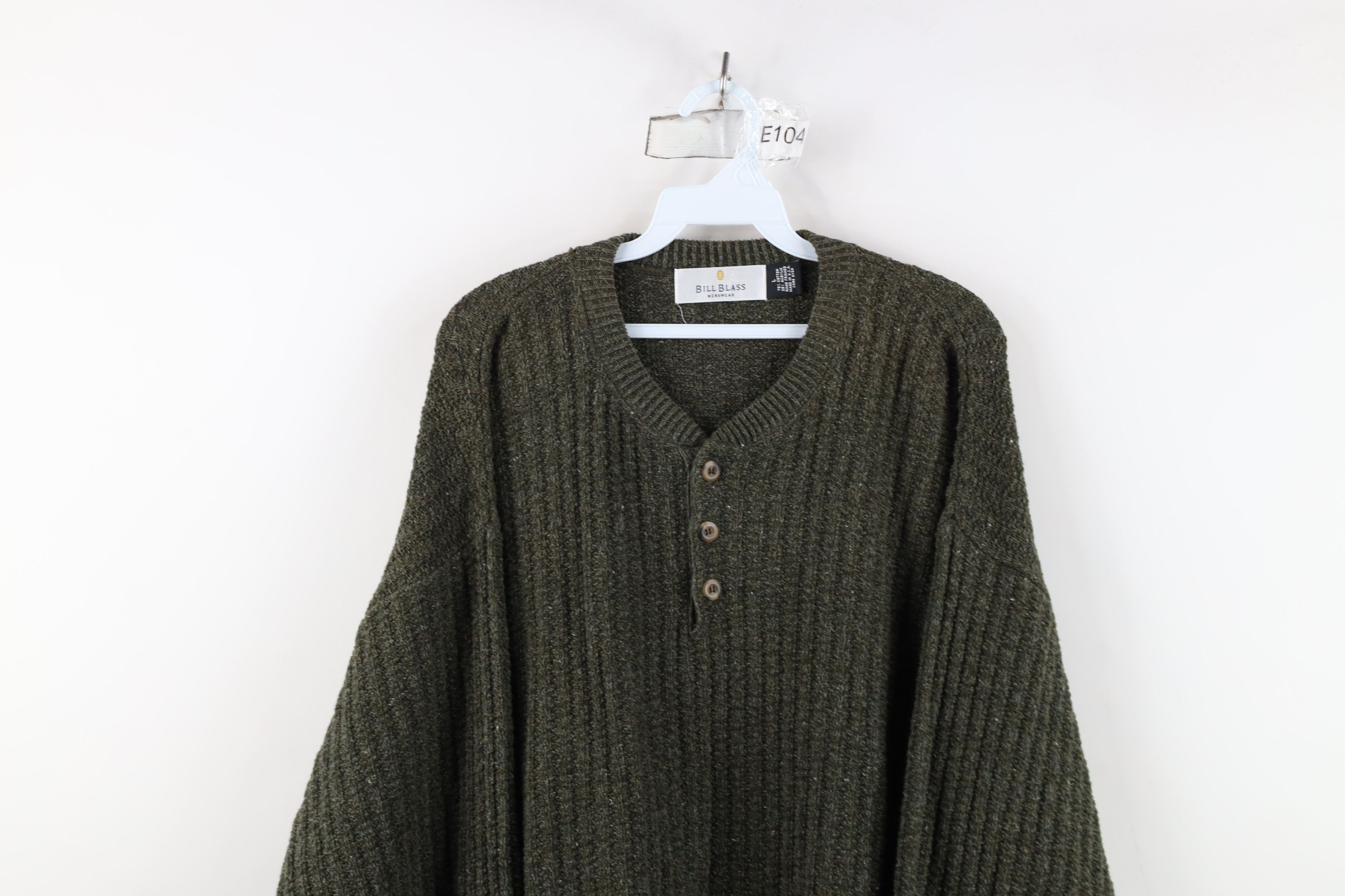 Vintage Vintage 90s Streetwear Ribbed Knit Henley Sweater Green USA Size US L / EU 52-54 / 3 - 2 Thumbnail