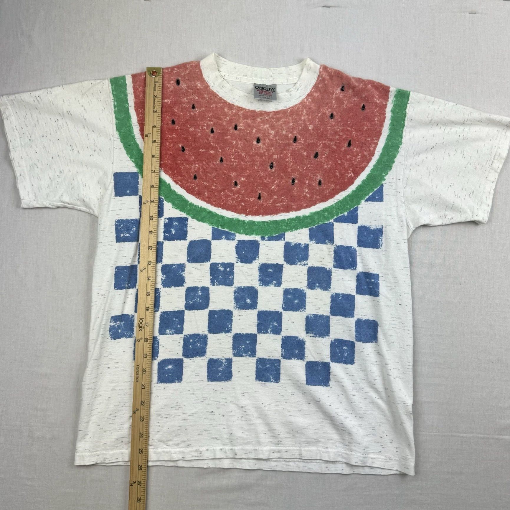 Vintage VINTAGE Oneita 90s Watermelon T-Shirt Unisex Adults Large White All Over Print 3D Fun Cute Summer Size US L / EU 52-54 / 3 - 6 Thumbnail
