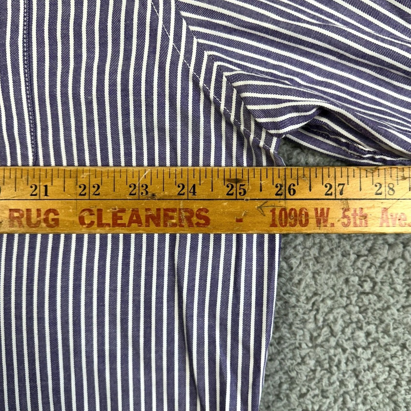 Vintage Fairlane Shirt Dress Men 2XL Tall Purple White Striped Button-Up Pocket Slim Fit Shirt Dress Size 48R - 7 Thumbnail
