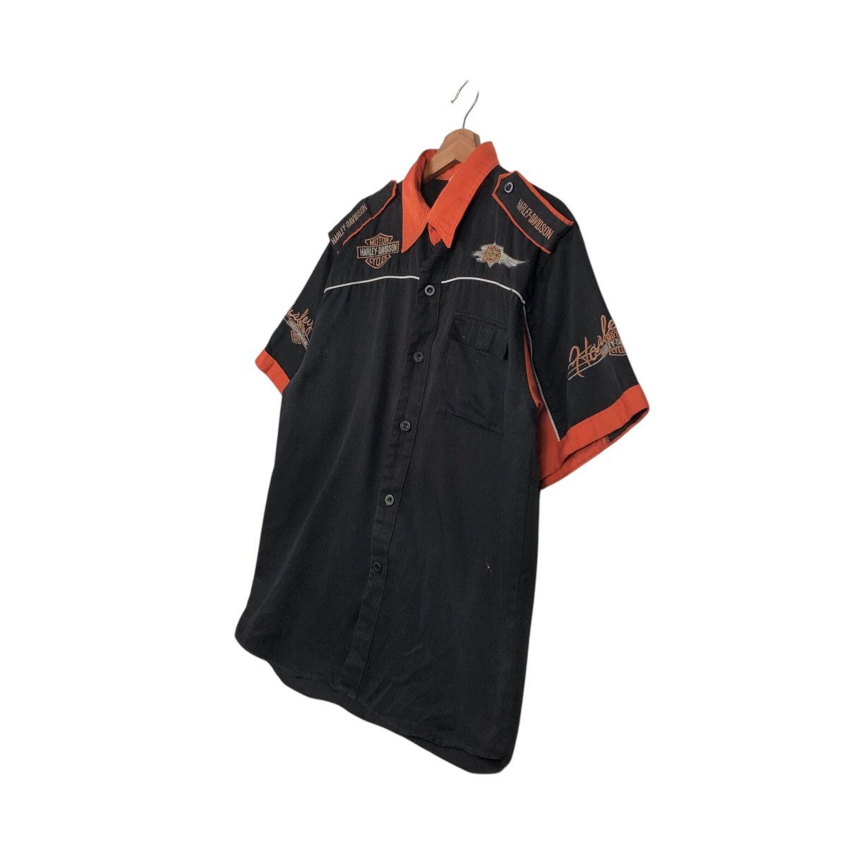 Harley Davidson 📌Vintage Work Shirt Bowling Racing Harley Davidson Big Logo Size US L / EU 52-54 / 3 - 3 Thumbnail