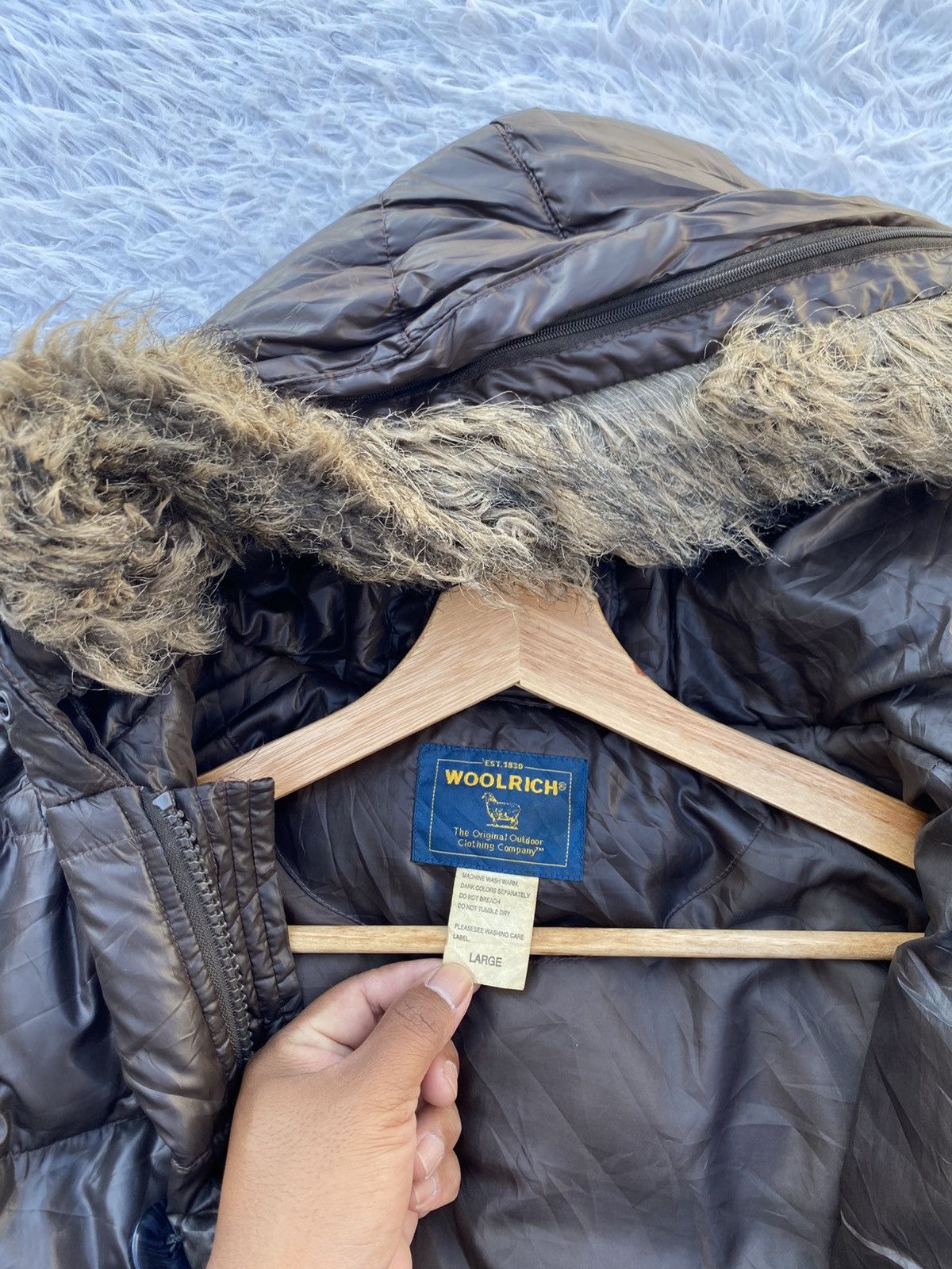 Woolrich Woolen Mills WoolRich Brown Puffer with a faux fur-trimmed Hood Jacket Size US L / EU 52-54 / 3 - 6 Thumbnail