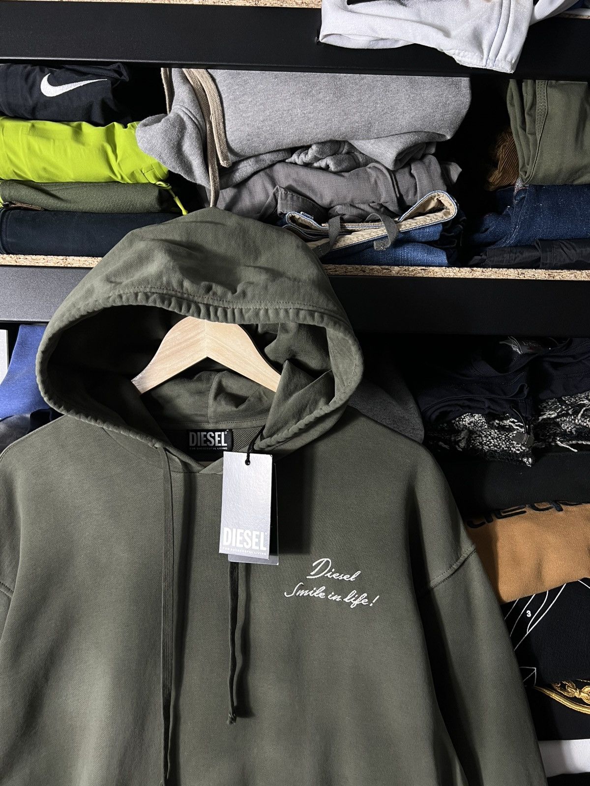 Diesel 🔥NWT Diesel Smile in Life Washed Logo Hoodie Olive Green L Size US L / EU 52-54 / 3 - 7 Thumbnail