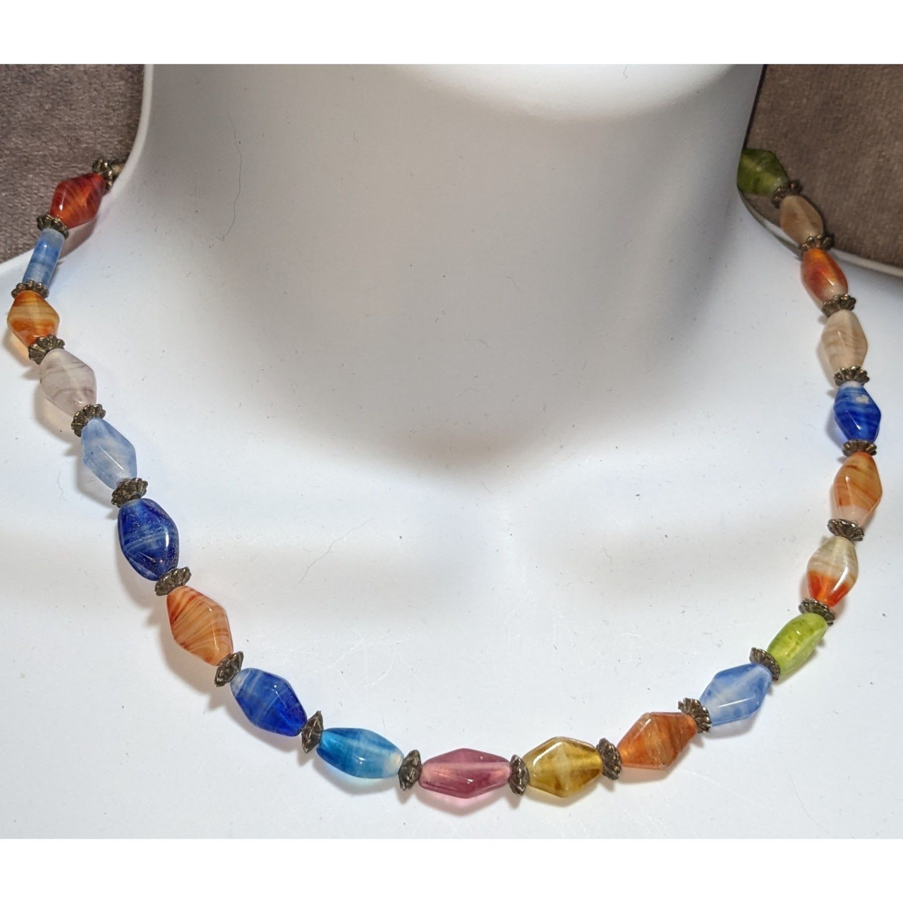 Other Vintage Rainbow Glass Beaded Necklace With Antique Brass Acc Size ONE SIZE - 3 Thumbnail