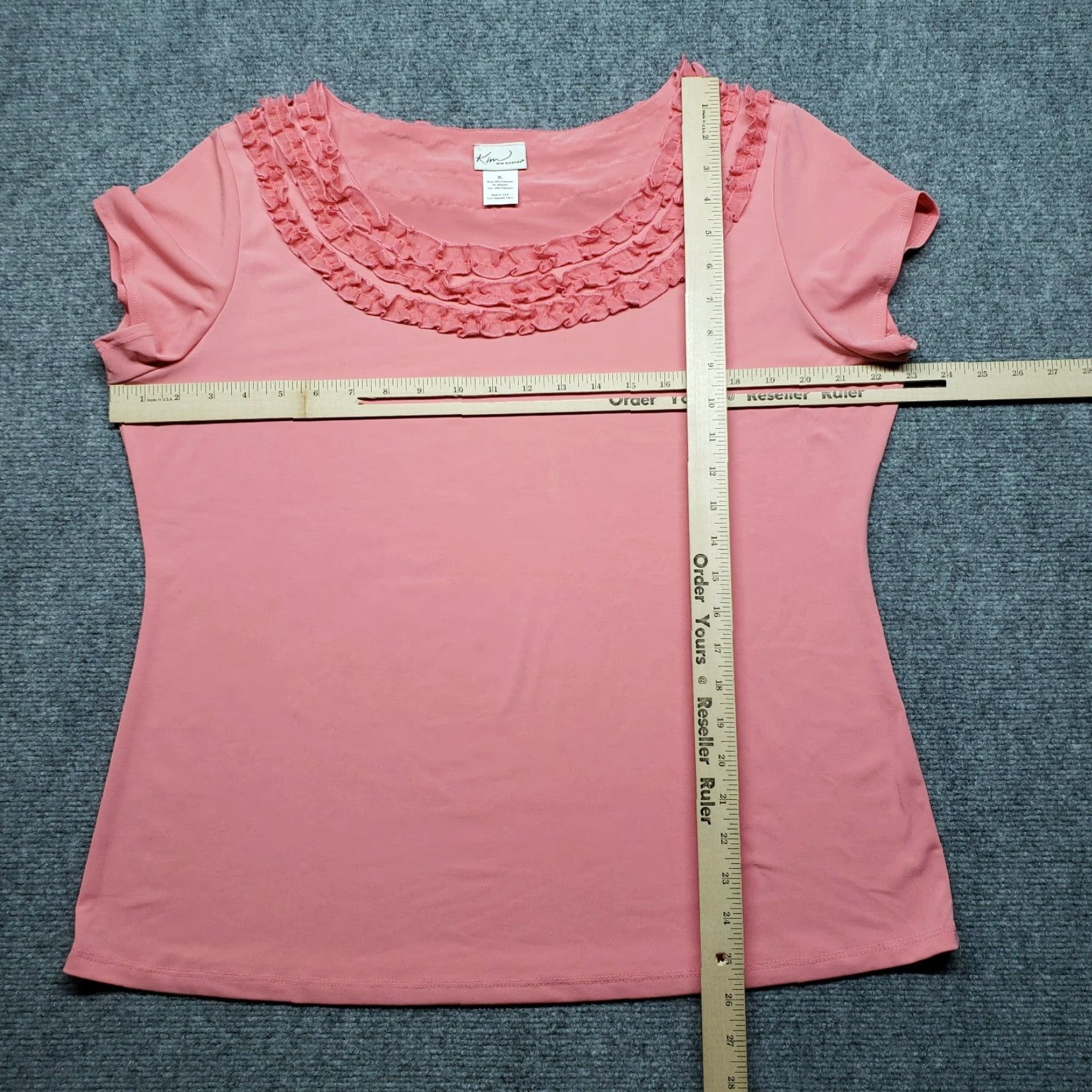 Pinko Kim Rogers T-Shirt Womens XL Pink Round Neck Cap Sleeve Ruffle USA Stretch Size XL / US 12-14 / IT 48-50 - 4 Thumbnail