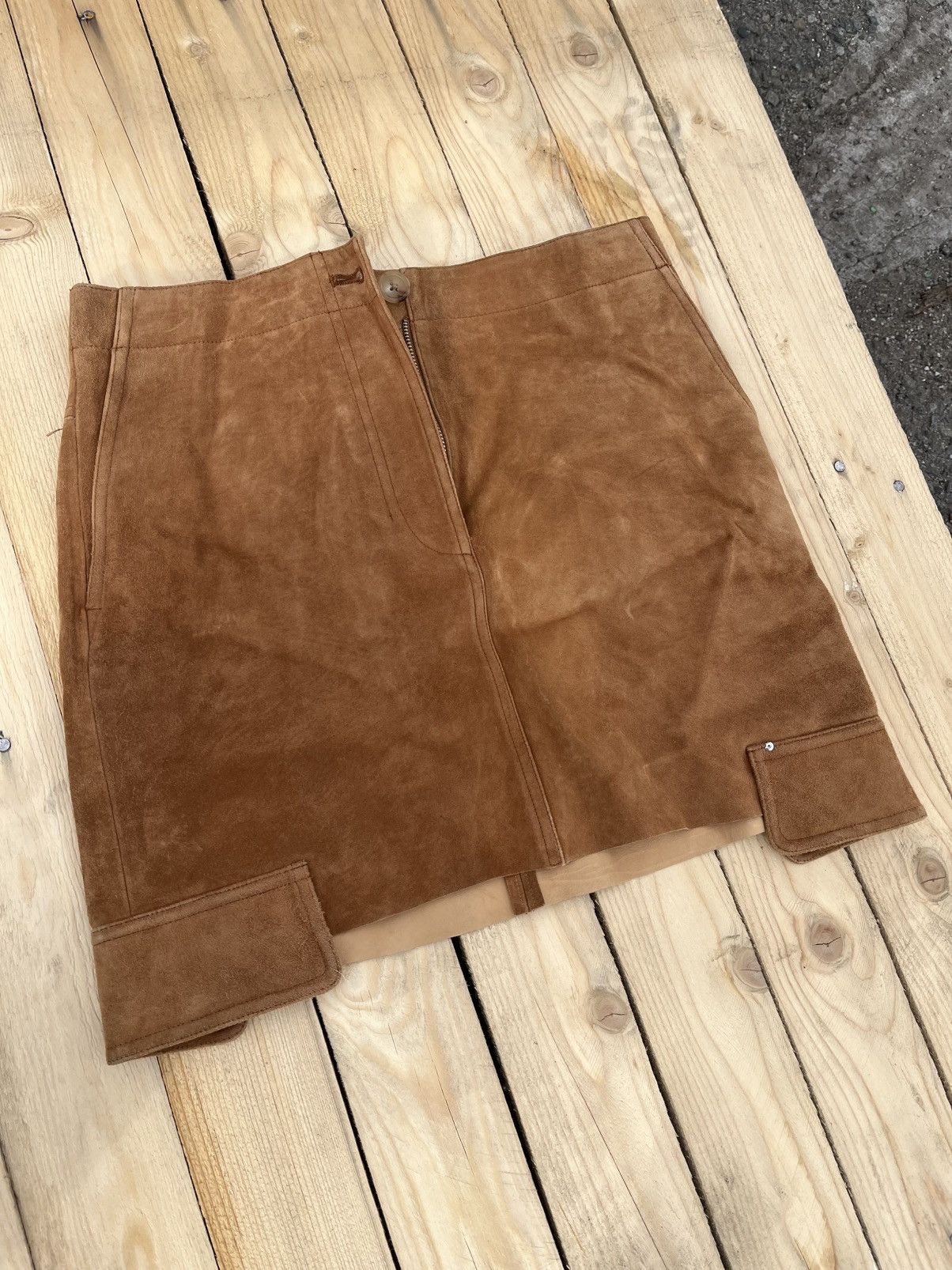Helmut Lang SAMPLE HELMUT LANG SUEDE LEATHER MIDI SKIRT Size 26" / US 2 / IT 38 - 1 Thumbnail