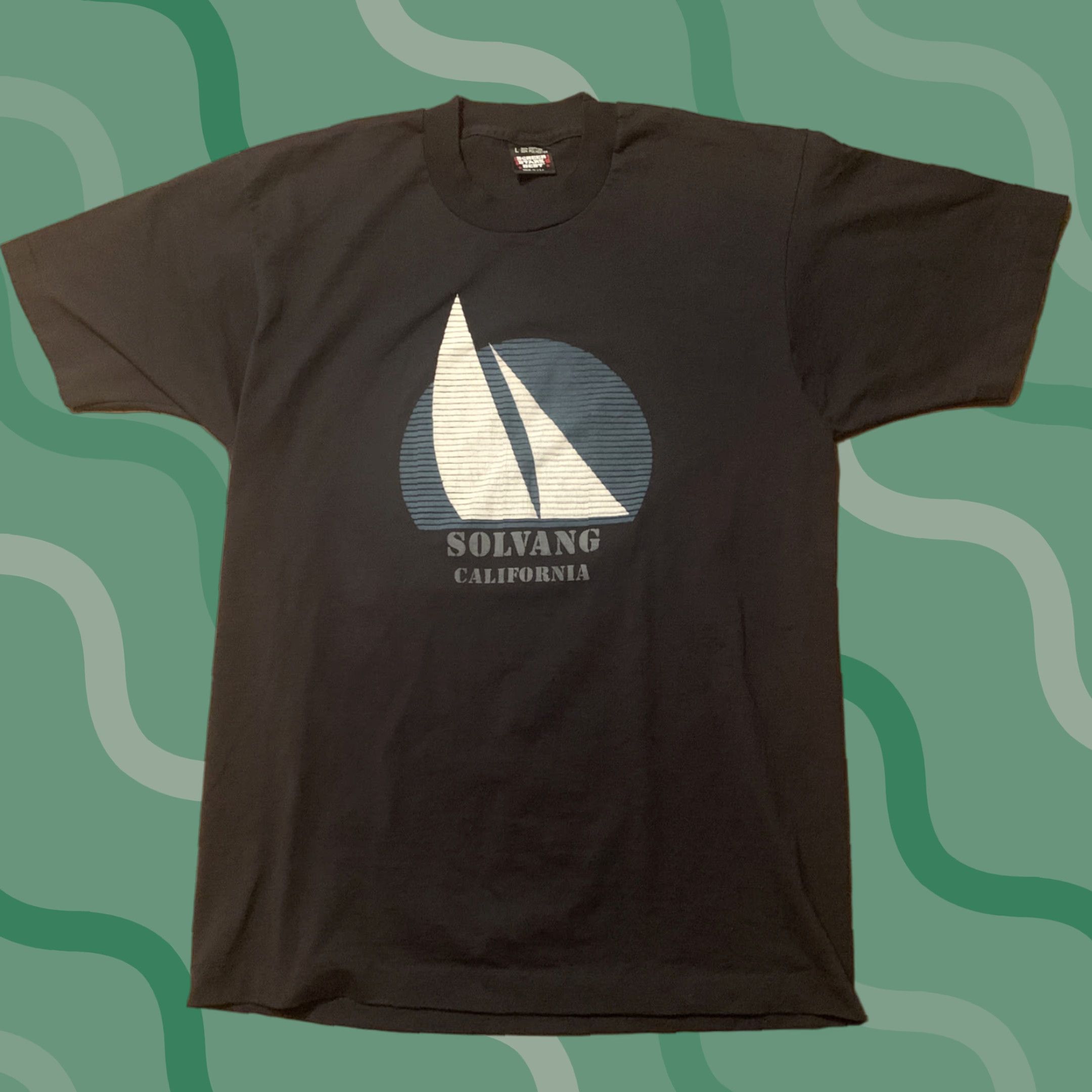 Vintage VINTAGE Solvang California Sailboat T Shirt Brand Screen Stars Large Black Men Short Sleeve Sailboat Gift 90s Men’s Size US L / EU 52-54 / 3 - 1 Thumbnail
