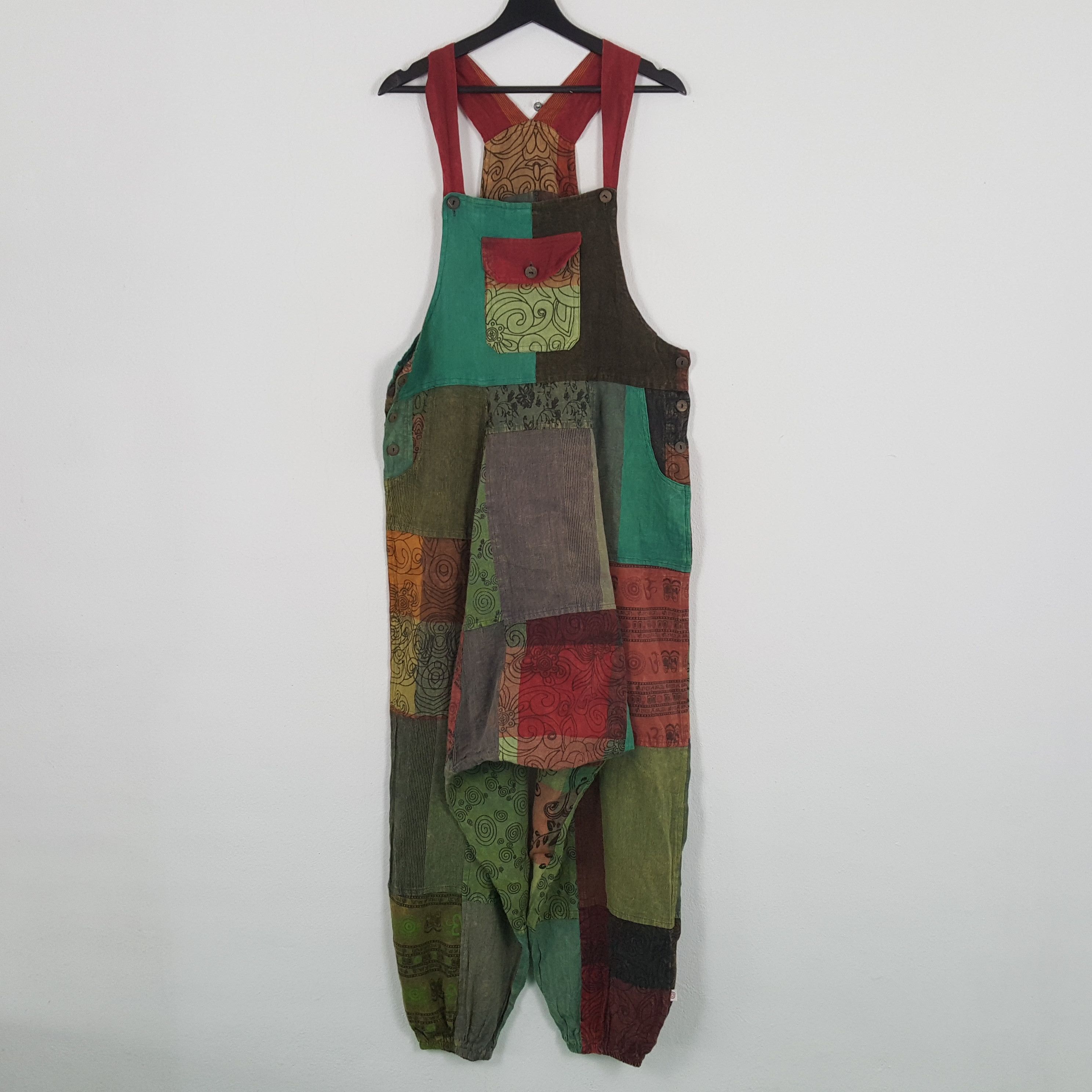 image of Overalls x Vintage Streetwear Patchwork Design Fashion Style Overall, Men's (Size 38)