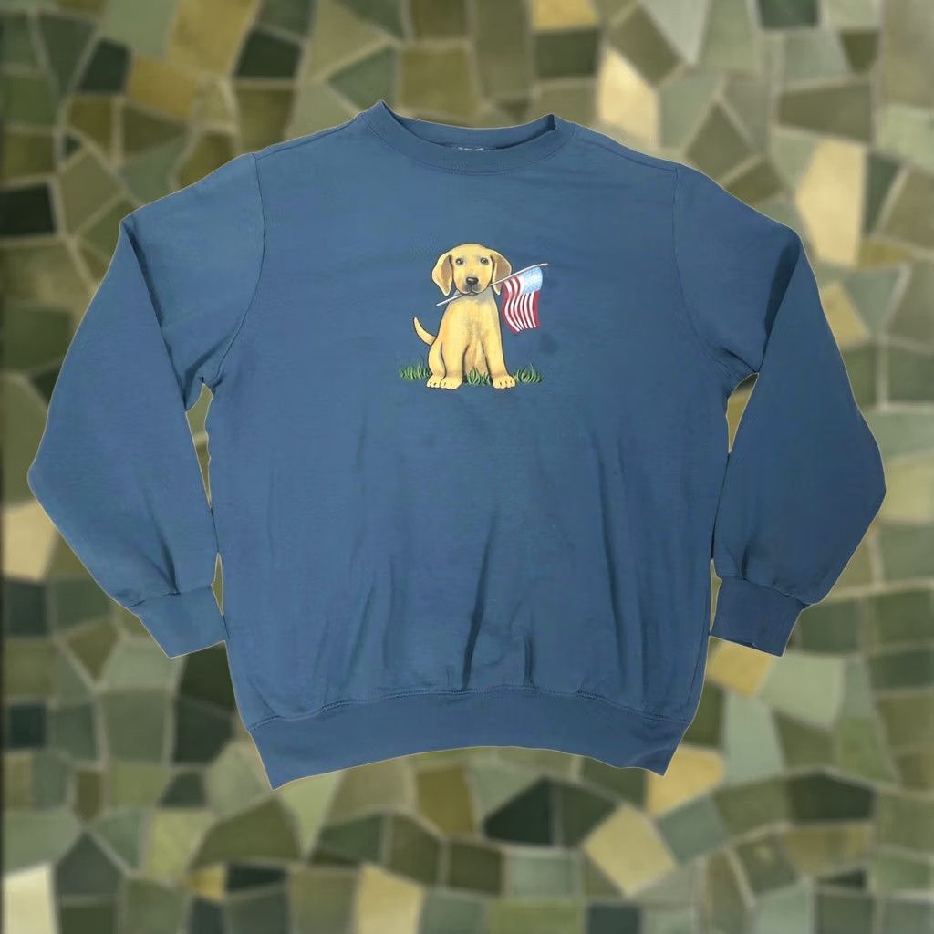 Blair VINTAGE Blair Puppy Dog American Flag Blue Sweatshirt XL Women Crew Neck Long Sleeve Cotton Pullover 90s Dog American Flag Casual Women XL Size XL / US 12-14 / IT 48-50 - 1 Thumbnail