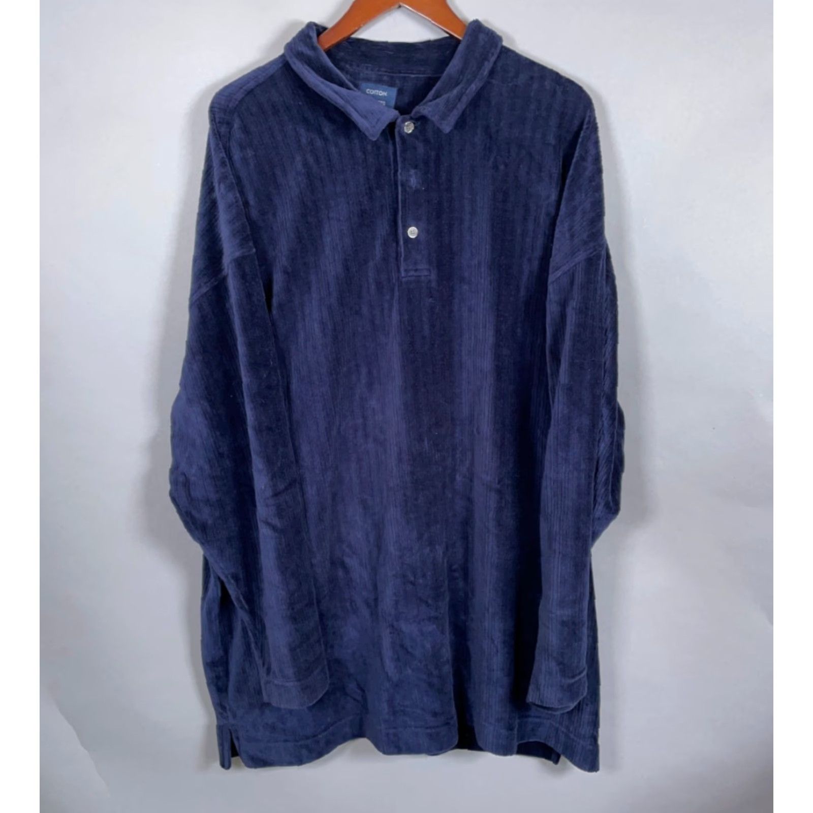Cotton Traders Cotton Traders Polo Shirt Mens Big 2X Dark Blue Velour Long Sleeve Casual 90s Retro Size US XXL / EU 58 / 5 - 2 Thumbnail