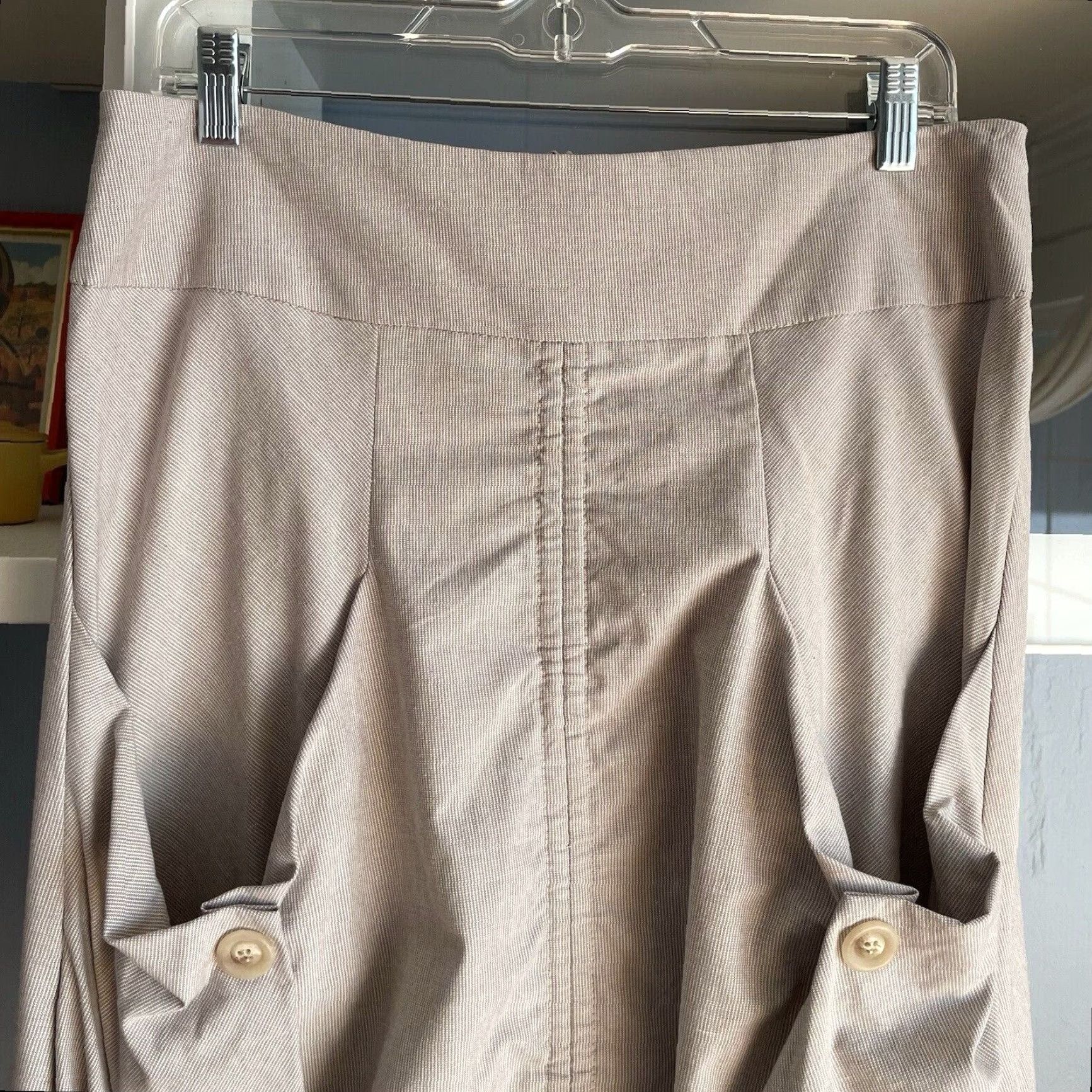 Vintage Ronen Chen Striped Midi Skirt Taupe Grey Cotton Stretch Lagenlook A-Line Women 8 Midi Size 30" / US 8 / IT 44 - 3 Thumbnail