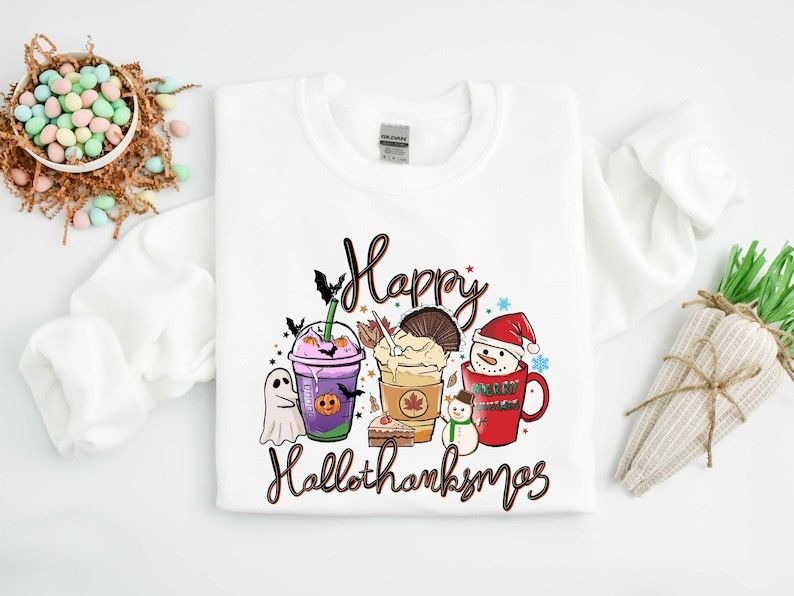 Designer Happy Hallothanksmas Sweatshirt Size L / US 10 / IT 46 - 1 Thumbnail