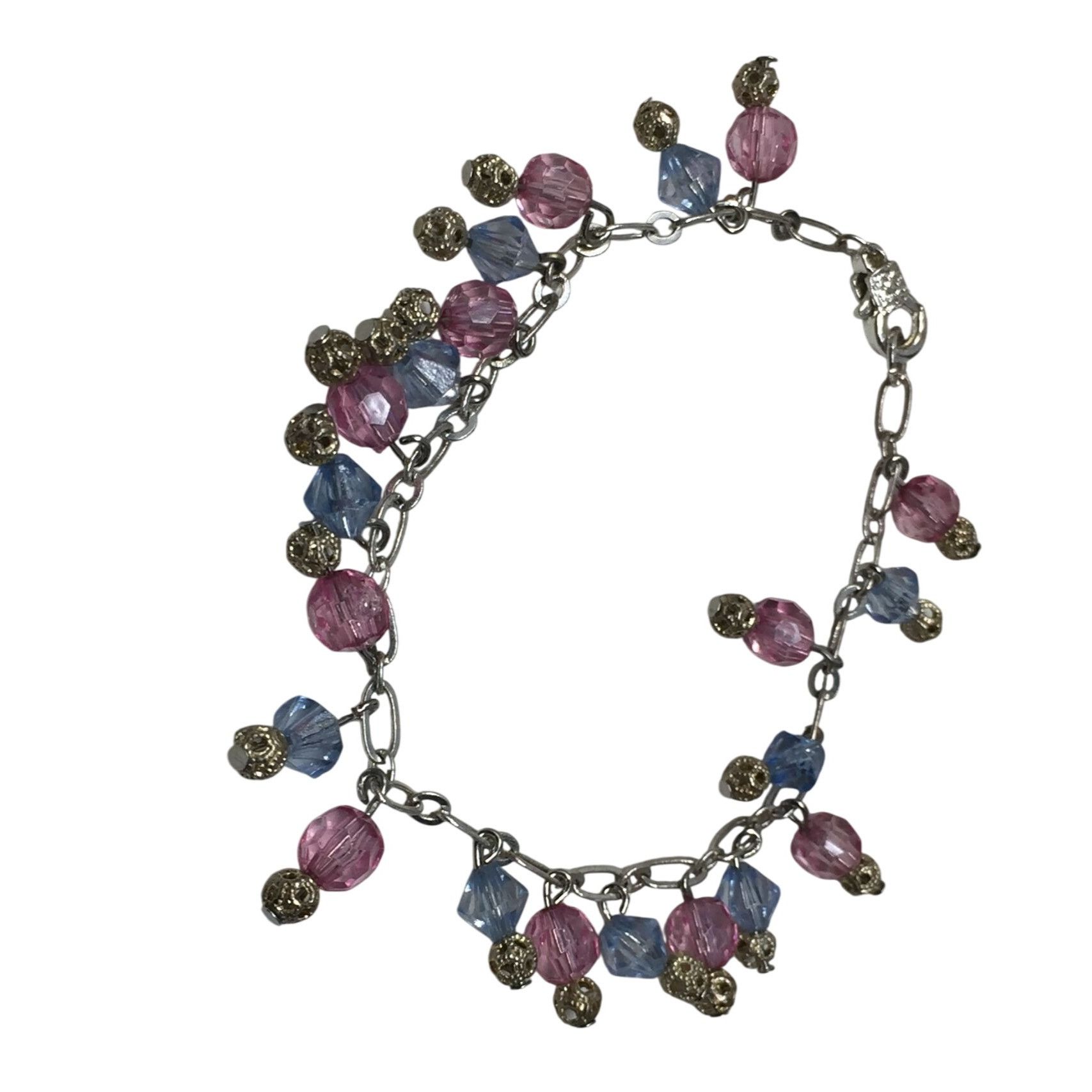 Other Women's Silver Tone Bracelet with Pink and Blue Hanging Gems Size ONE SIZE - 3 Thumbnail