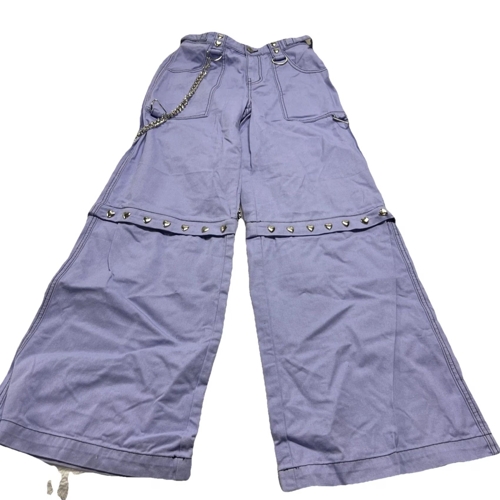 Vintage VINTAGE Widow Lavender Studded Wide Leg Pants Goth Y2K Rave Chain Size XS Size 26" / US 2 / IT 38 - 3 Thumbnail