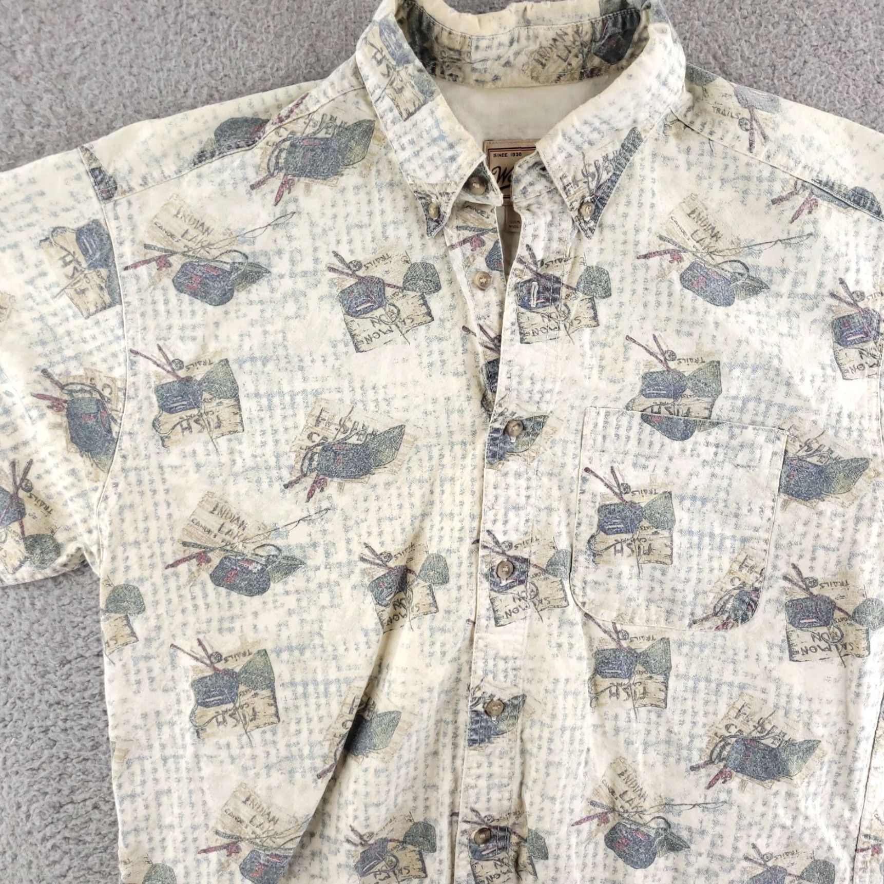 Vintage VINTAGE Woolrich Mens Large Short Sleeve Fishing Shirt Salmon Run Outdoors Size US L / EU 52-54 / 3 - 2 Thumbnail