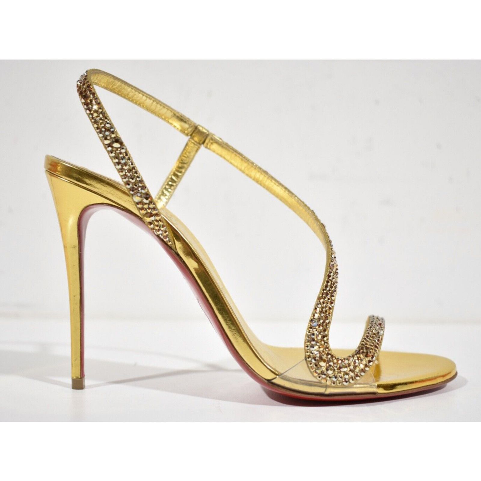Christian Louboutin Rosalie Strass 100 Gold Ankle Strap Sandal Heel Pump 41 Size US 11 / IT 41 - 2 Thumbnail