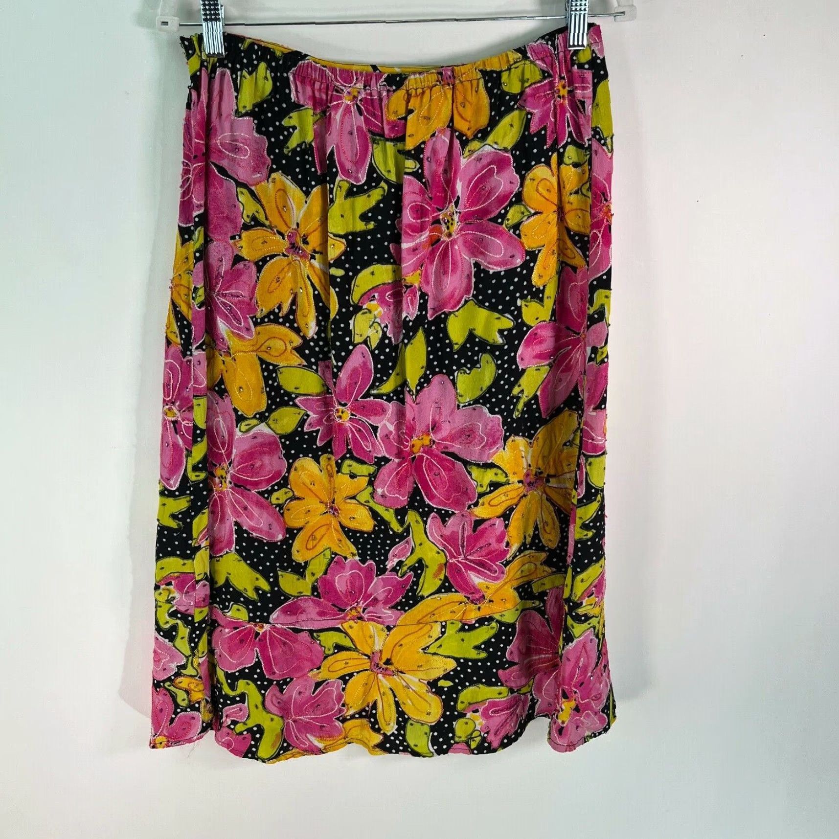 Laura Ashley Laura Ashley Womens A-Line Skirt Size 10 Multicolor Floral Embroidered Beaded Casual Size 32" / US 10 / IT 46 - 2 Thumbnail