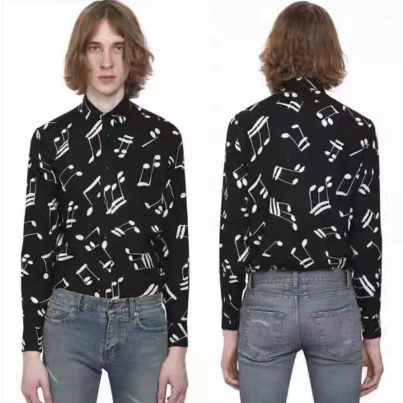 Saint Laurent Paris Saint Laurent Music Note Print Shirt- Size US L / EU 52-54 / 3 - 7 Thumbnail