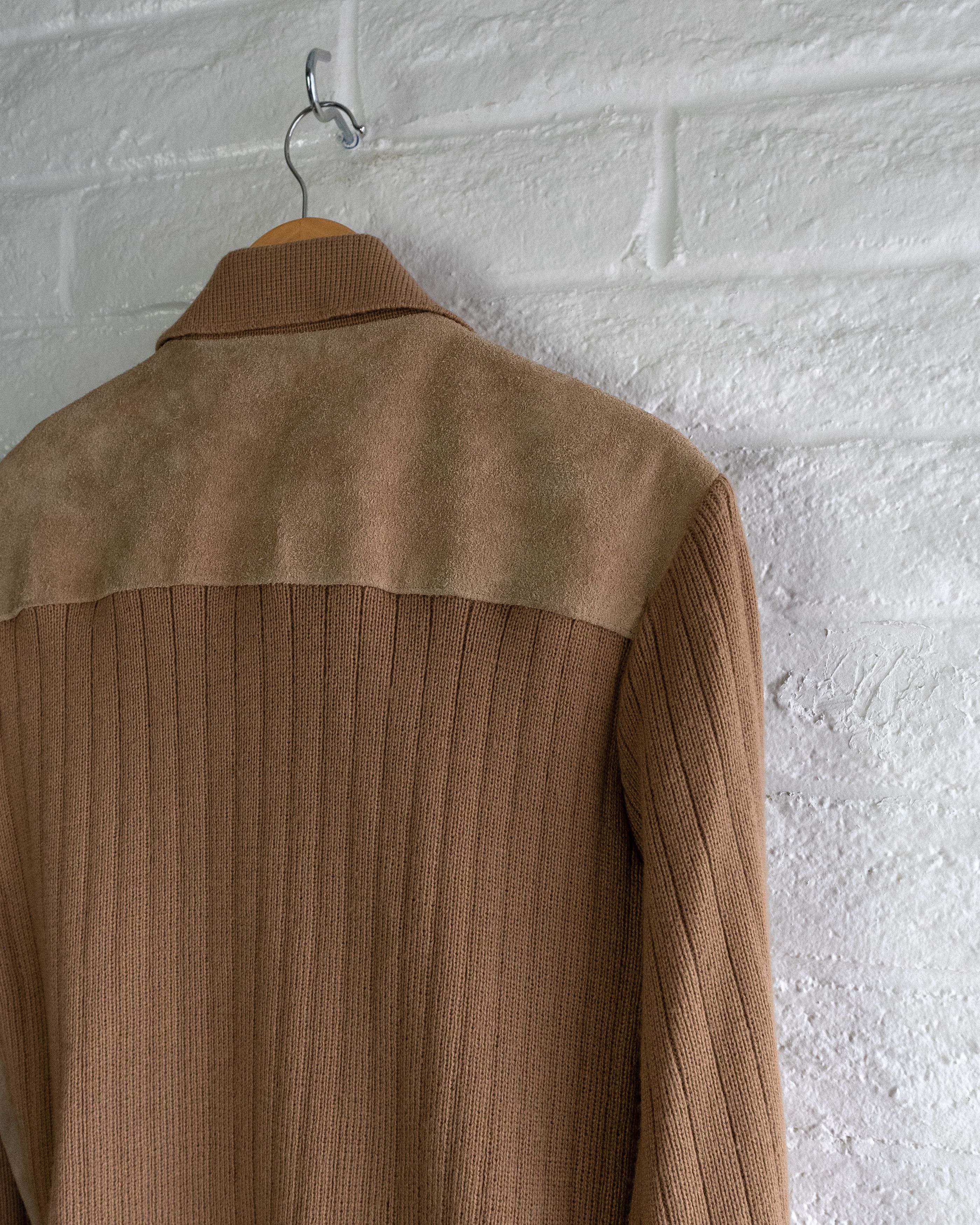 Vintage Vintage 1980s Cowhide Suede Sweater Jacket Tan Knit Hippie Size US L / EU 52-54 / 3 - 7 Thumbnail