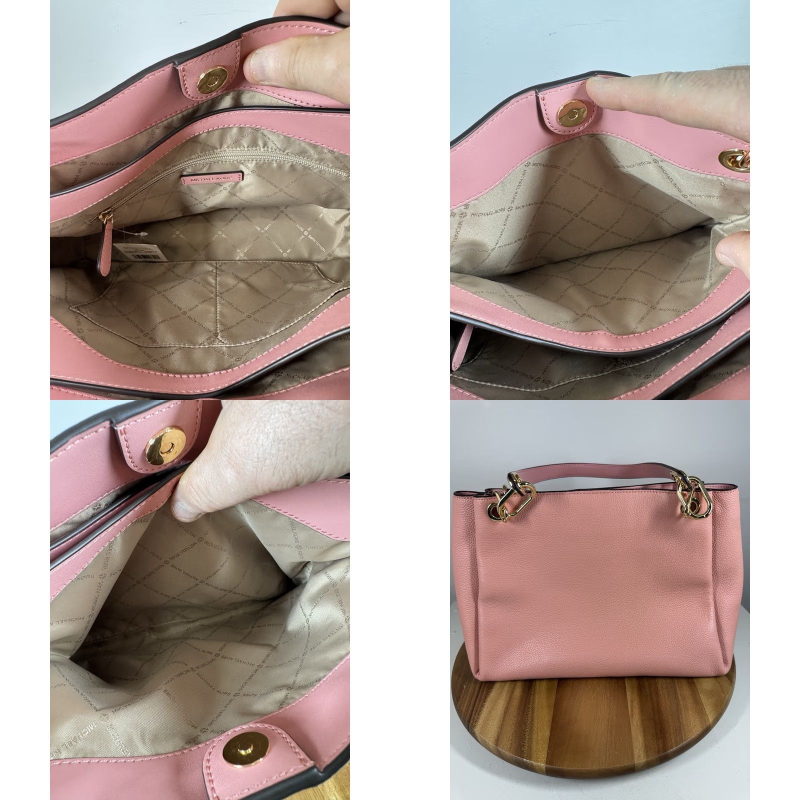 Michael Kors Authentic Michael Kors Large Leather Trisha Shoulder Gusset Handbag Primrose Pink Pebbled Leather Gold Hardware Size ONE SIZE - 8 Thumbnail