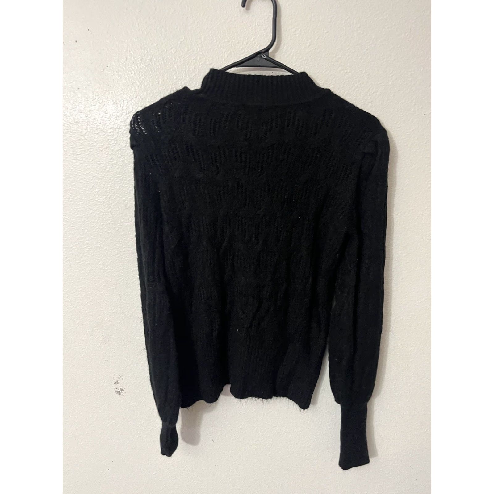 Express Express Women’s Small Black Puff Sleeve Cable-Knit Pullover Sweater - Lightweight Classic Fit for Business, Casual, Party/Cocktail Size S / US 4 / IT 40 - 2 Thumbnail